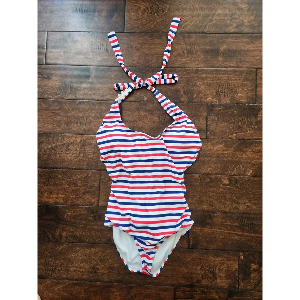 Stevie Hender America Striped Halter One Piece Swimsuit Size: M